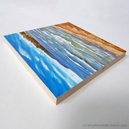 Rolling Waves Beach, Original Painting 8x8