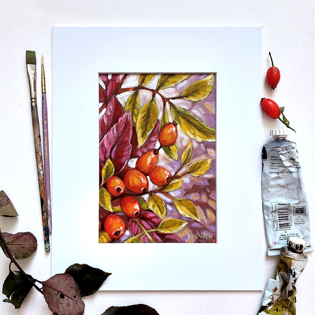 DAY 16 - Rose Berries Original Painting - Autumn Art Journal