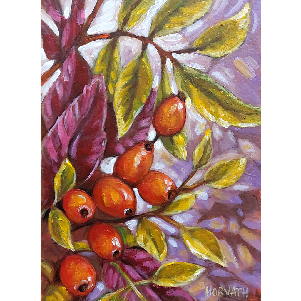 DAY 16 - Rose Berries Original Painting - Autumn Art Journal