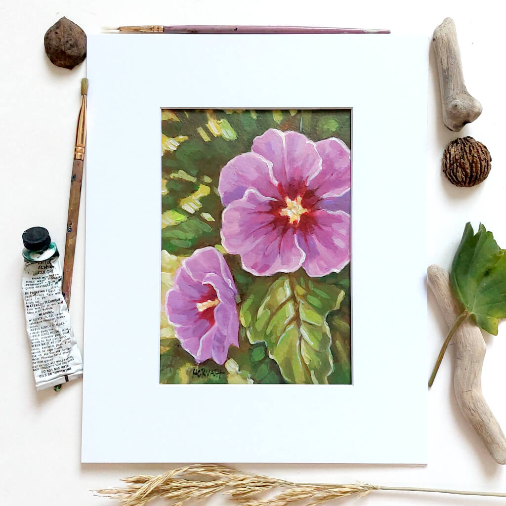 Rose of Sharon- Original Painting on Paper flatlay by artist Cathy Horvath Buchanan