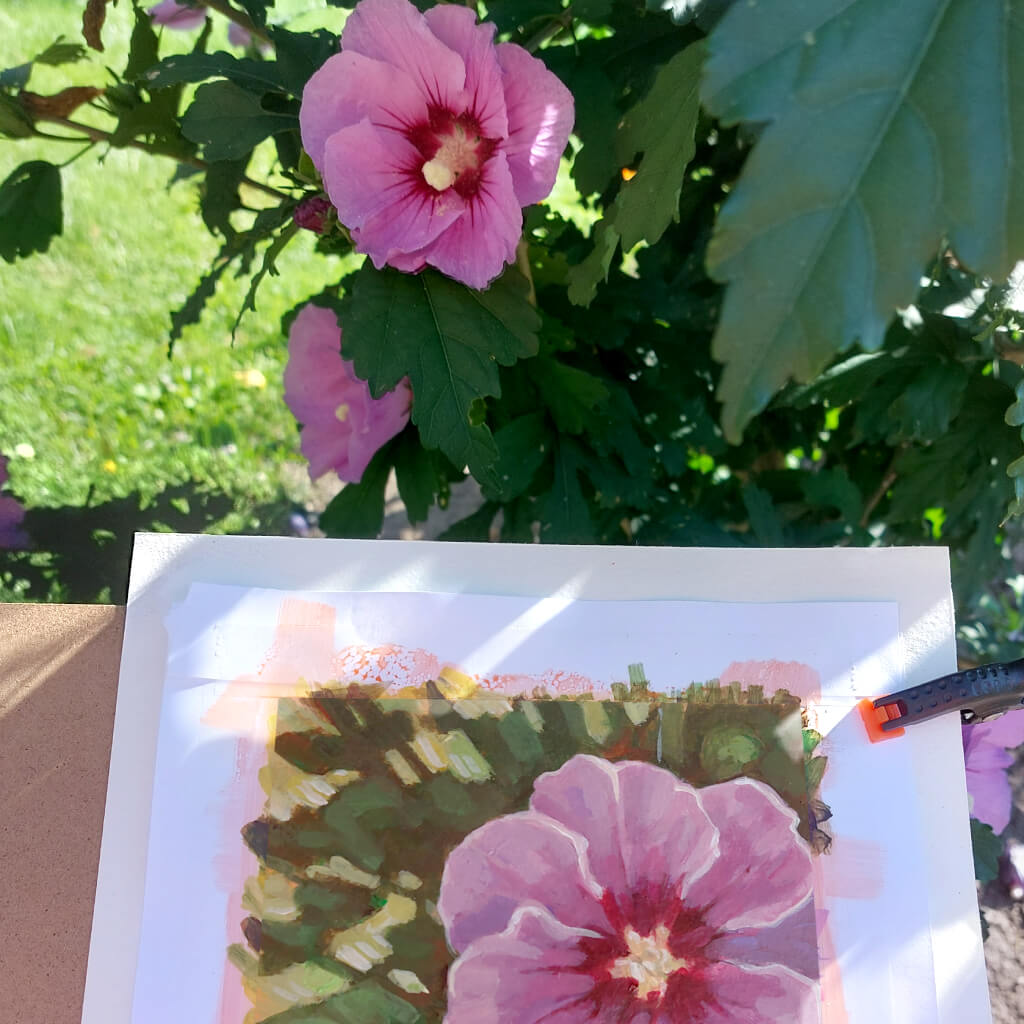 Rose of Sharon- Original Painting on Paper in-situ by artist Cathy Horvath Buchanan