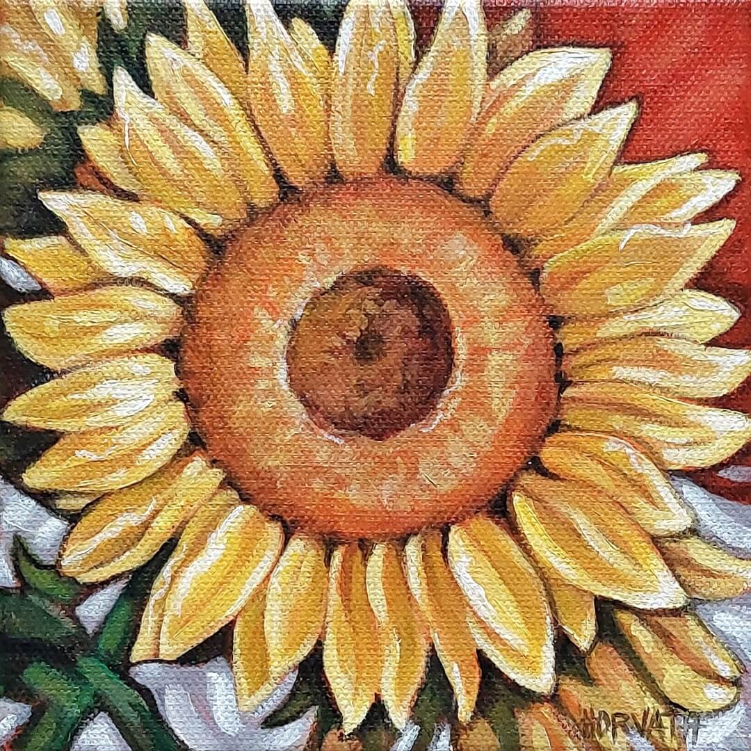 Sunflower, Wings Blooms, Original Painting 6x6