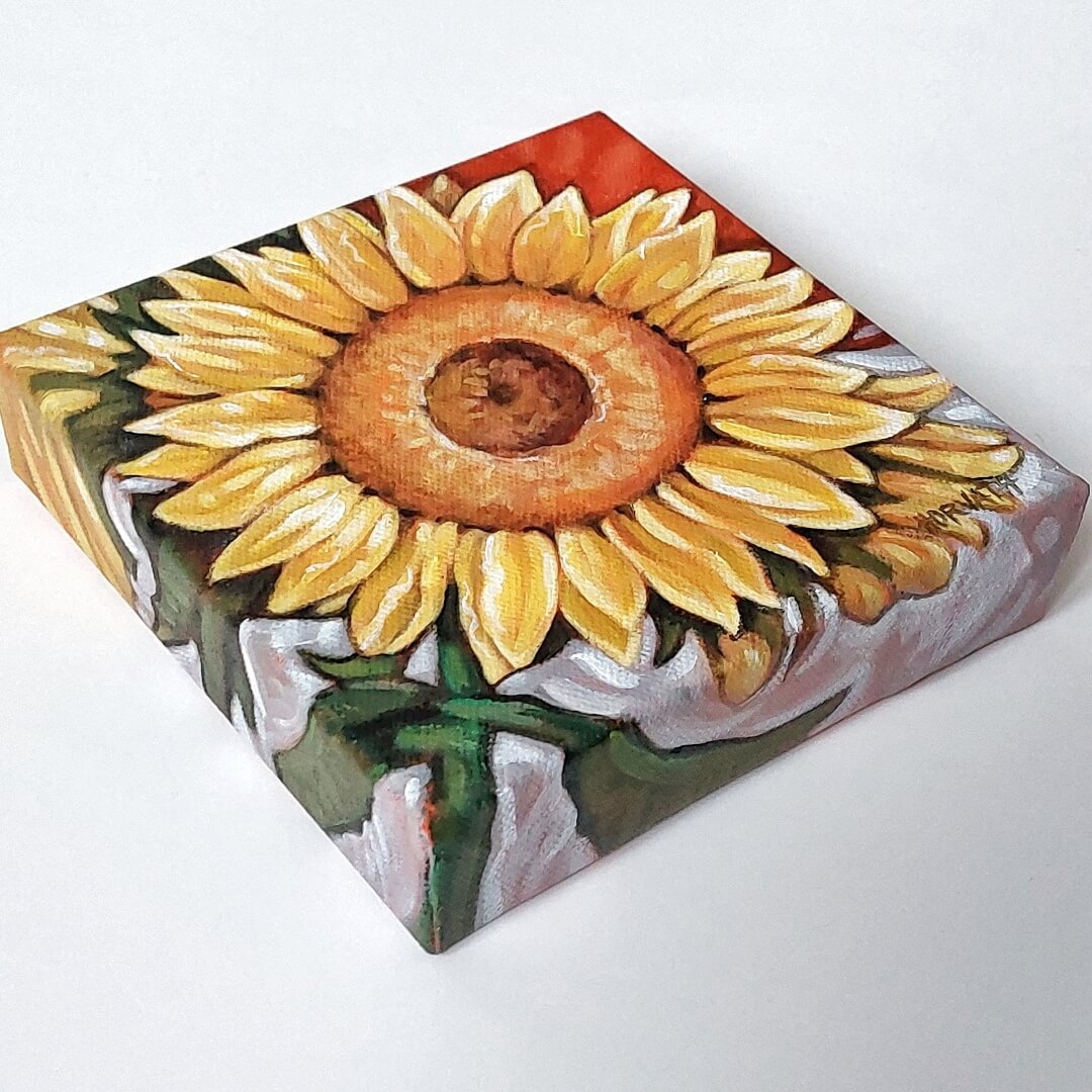 Sunflower, Wings Blooms, Original Painting 6x6