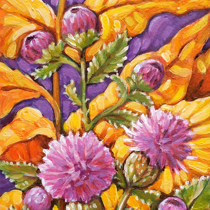 Wild Thistles, Original Painting on Paper detail by artist Cathy Horvath Buchanan