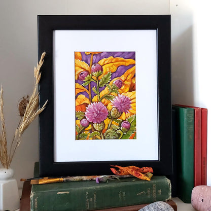 Wild Thistles, Original Painting on Paper framed by artist Cathy Horvath Buchanan