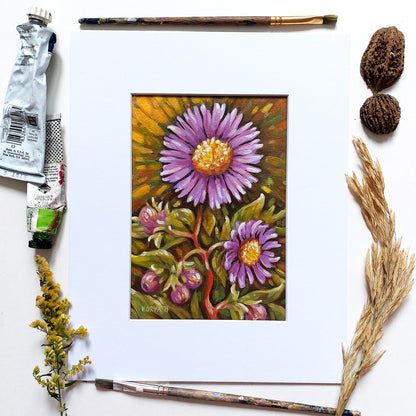 Wild Asters Original Painting on Paper flatlay by artist Cathy Horvath Buchanan