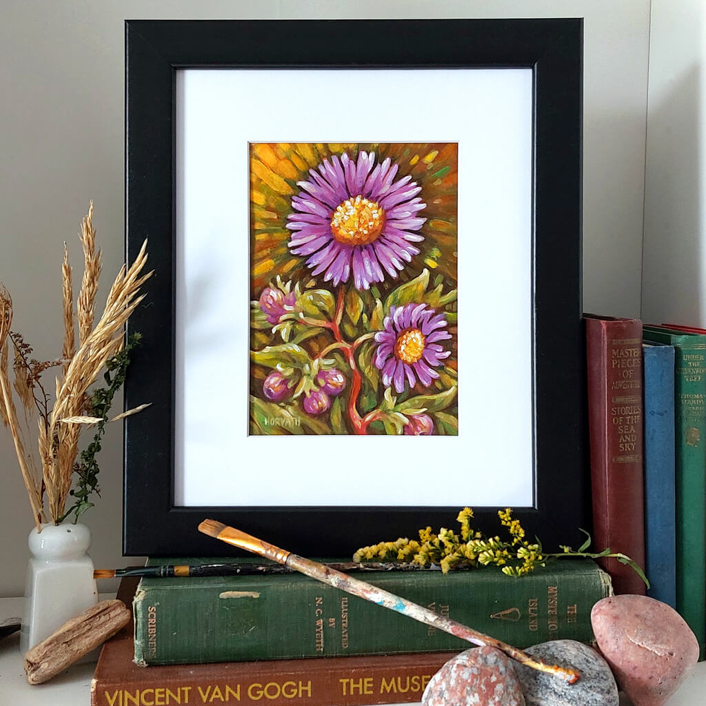 Wild Asters Original Painting on Paper framed by artist Cathy Horvath Buchanan