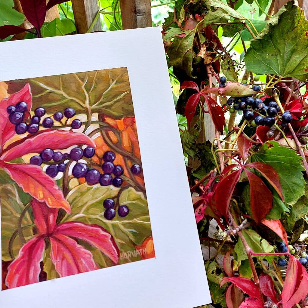 DAY 24 -Wild Grapes Original Painting - Autumn Art Journal