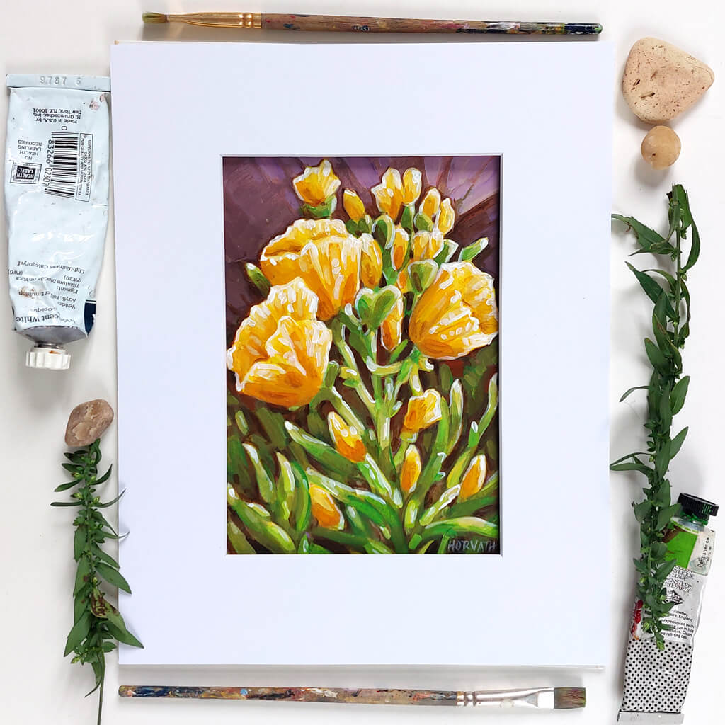 Wild Yellow Original Painting on Paper flatlay by artist Cathy Horvath Buchanan