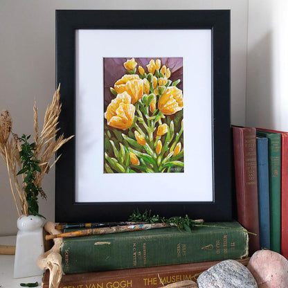 Wild Yellow Original Painting on Paper framed setting by artist Cathy Horvath Buchanan