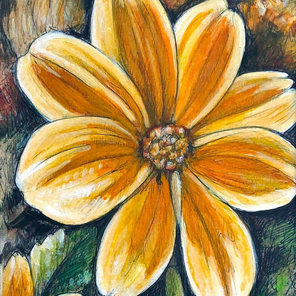 DAY 9 - Yellow Dahlia - Original Daily Draw to Paint