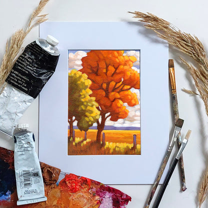 Back Road Tree Colors, Petite Paper Landscape Original Painting