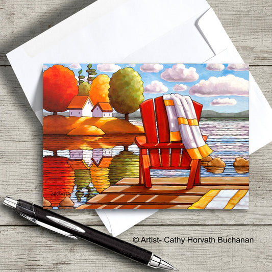 Red Deck Chair View landscape - Art Card by artist Cathy Horvath Buchanan