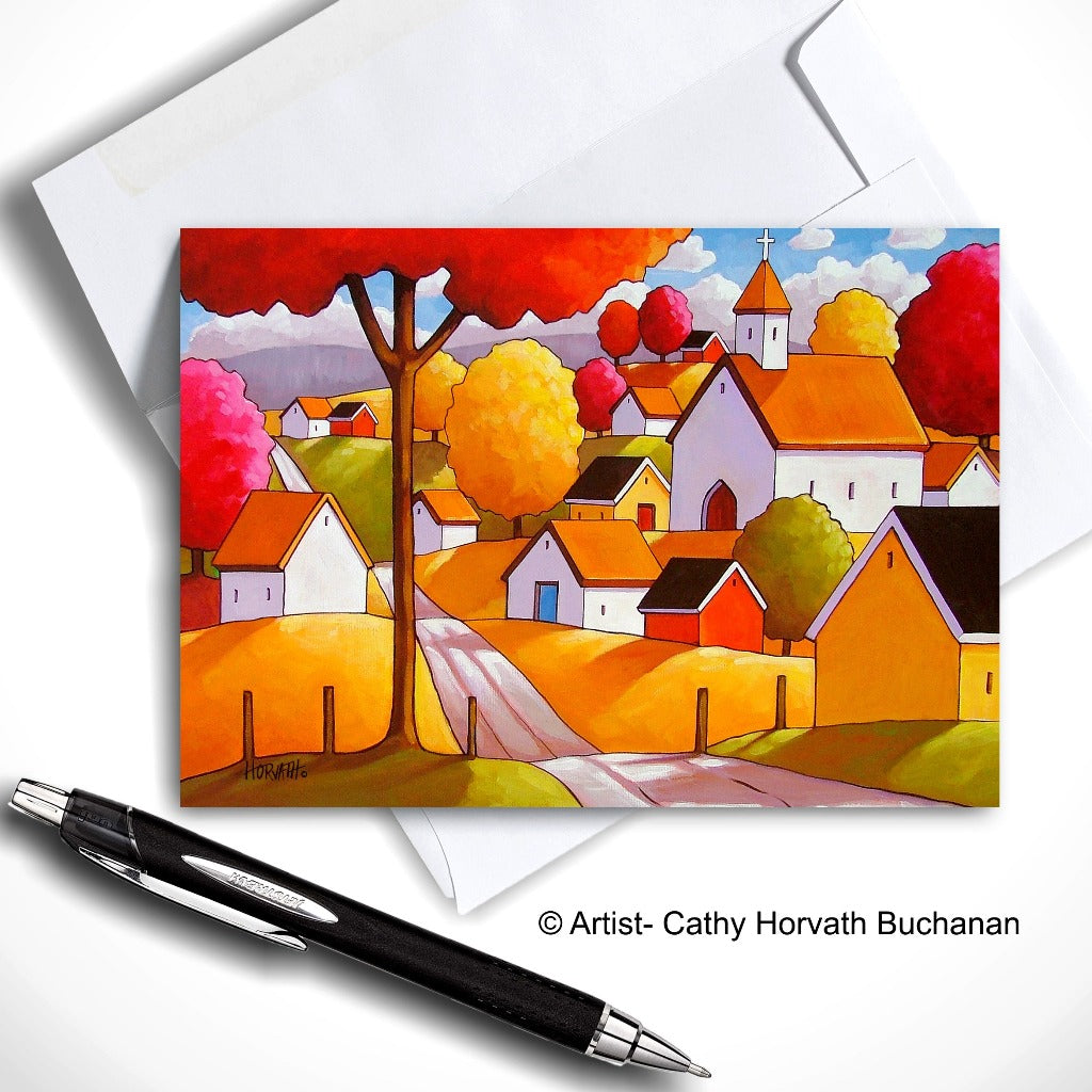 Autumn Town Road - Art Card by artist Cathy Horvath Buchanan