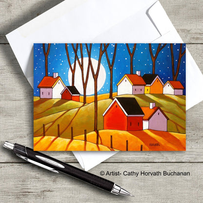 Moon Glow Cottages - Art Card by artist Cathy Horvath Buchanan