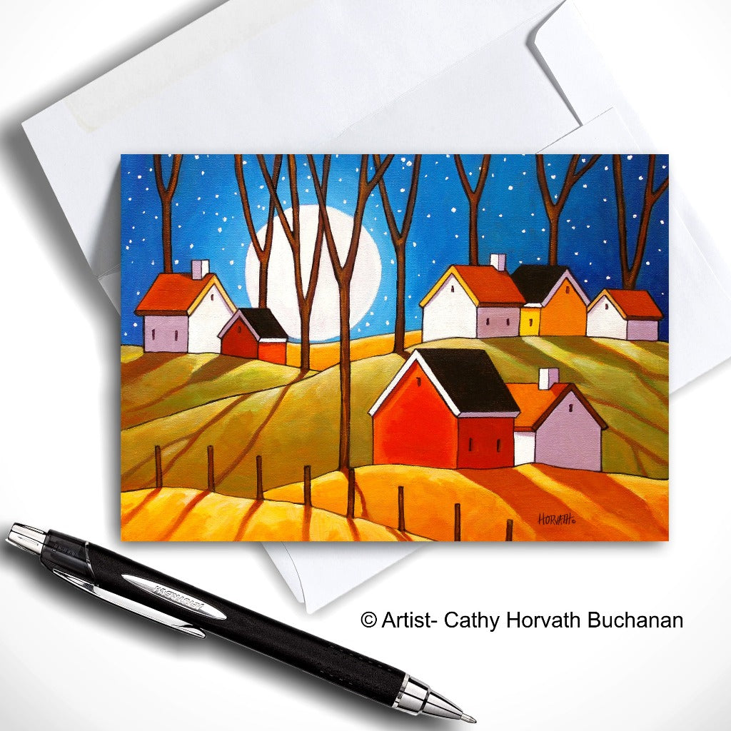 Moon Glow Cottages - Art Card by artist Cathy Horvath Buchanan