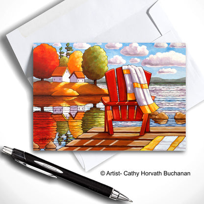 Red Deck Chair View landscape - Art Card by artist Cathy Horvath Buchanan