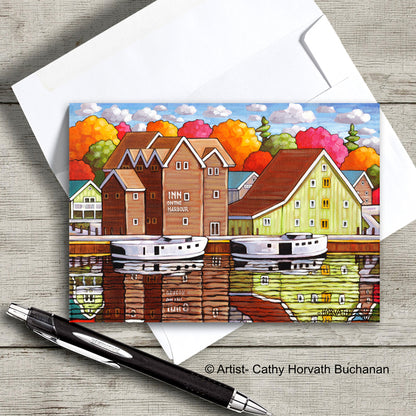 Port Stanley harbor scene on an art card with envelope by artist Cathy Horvath Buchanan 