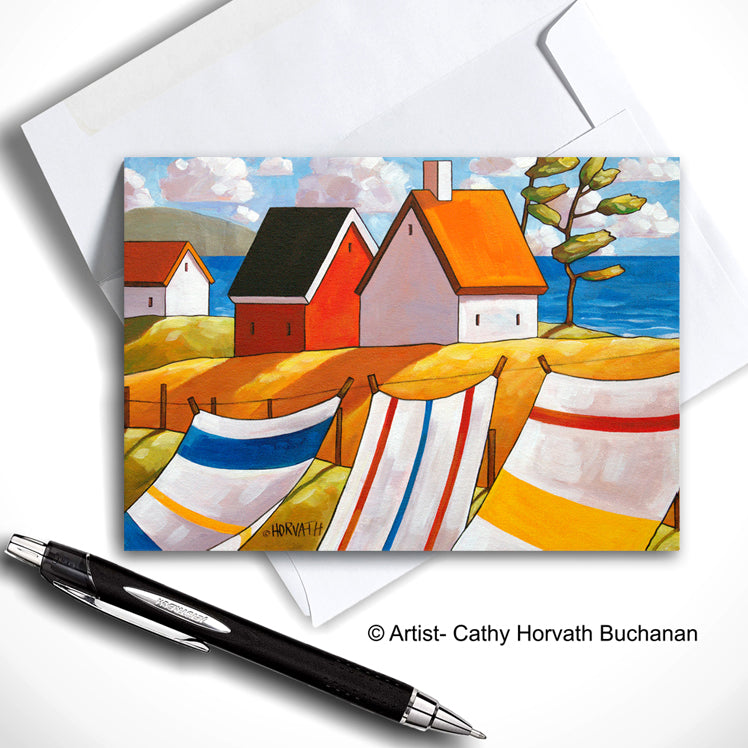 Laundry Seaside Breeze Art Card, Summer Coastal 5x7 Greeting Card by artist Cathy Horvath Buchanan