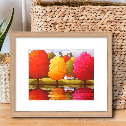 Fall Trees Reflection Art Print Wall Decor, Colorful Autumn River Giclee by artist Cathy Horvath Buchanan