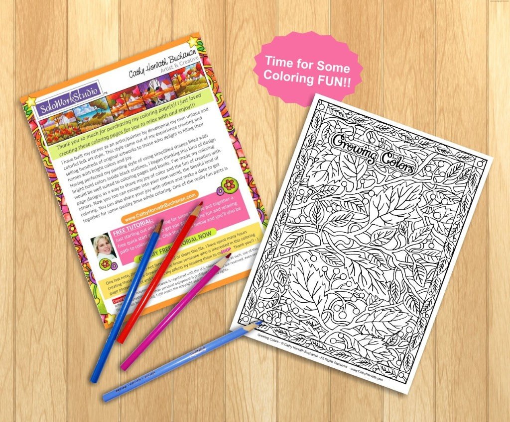 Leaves Floral Pattern Art Coloring Page, PDF Download Printable by Cathy Horvath Buchanan