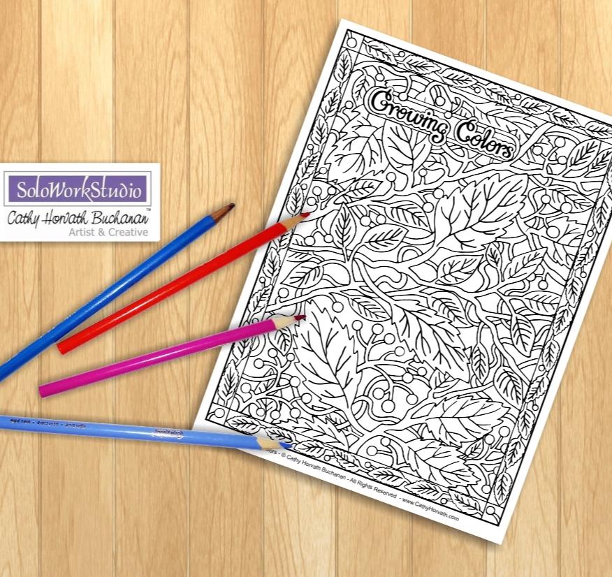 Leaves Floral Pattern Art Coloring Page, PDF Download Printable by Cathy Horvath Buchanan