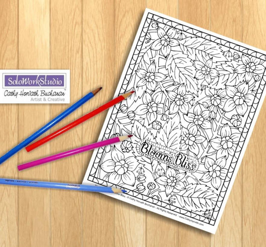 Flowers Blooms Bliss Art Coloring Page, PDF Download Printable  by Cathy Horvath Buchanan