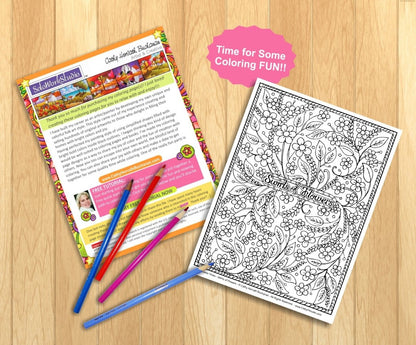 Flower Swirls Art Coloring Page, Floral Pattern Doodle PDF Download Printable by Cathy Horvath Buchanan
