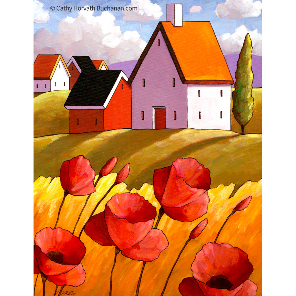 Countryside Poppies Scenery - Art Print by artist Cathy Horvath Buchanan