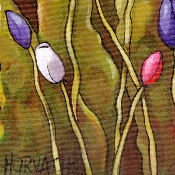 detail of spring tulips painting by artist cathy horvath buchanan 