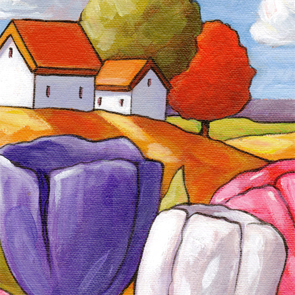 detail of spring tulips painting by artist cathy horvath buchanan 