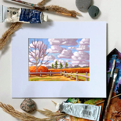 Fall Colors Fence - Original Petite Paper Painting
