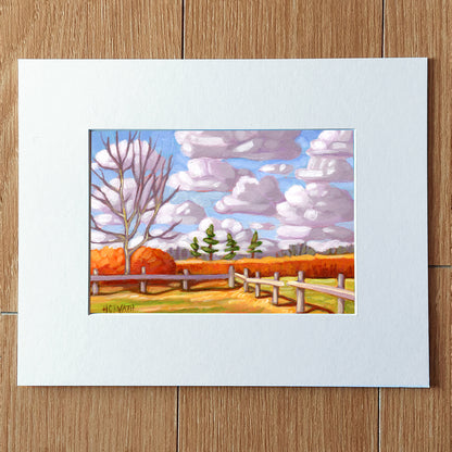Fall Colors Fence - Original Petite Paper Painting