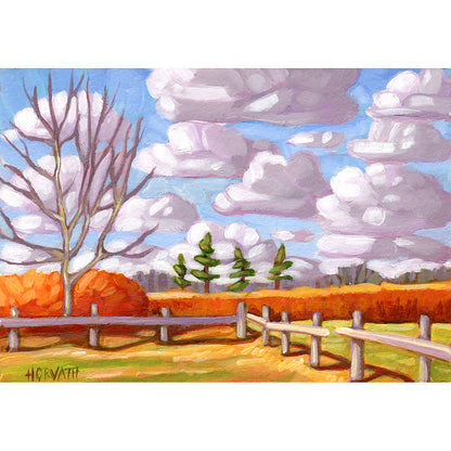 Fall Colors Fence - Original Painting on Paper