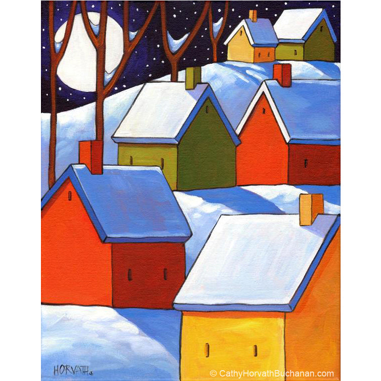 hillside winter night painting by cathy horvath buchanan