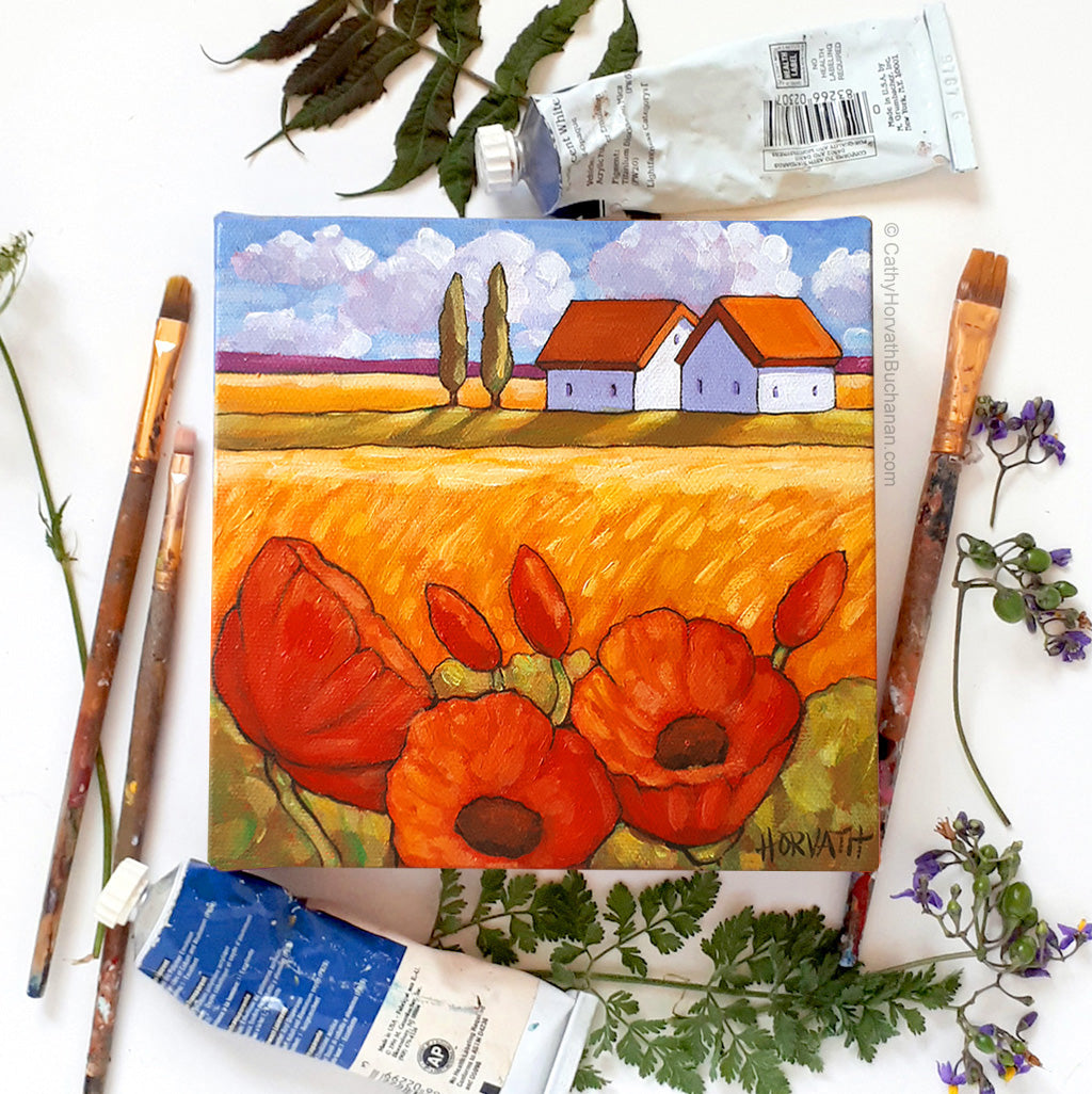 Little Poppies Field - Original Painting by artist cathy horvath buchanan