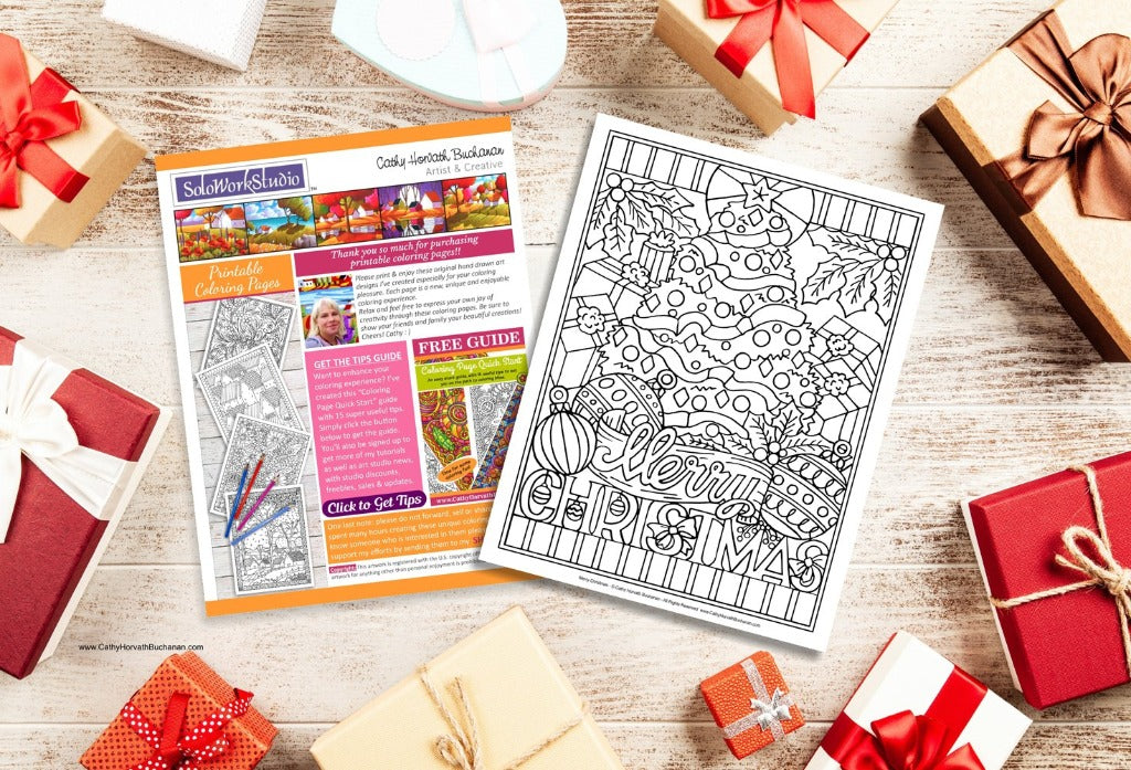 Merry Christmas Tree Coloring Page Art, PDF Download Printable cathy horvath buchanan 