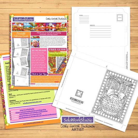 Noel Ornament Coloring Card Kit, Christmas Bulb Card + Envelope, PDF Download