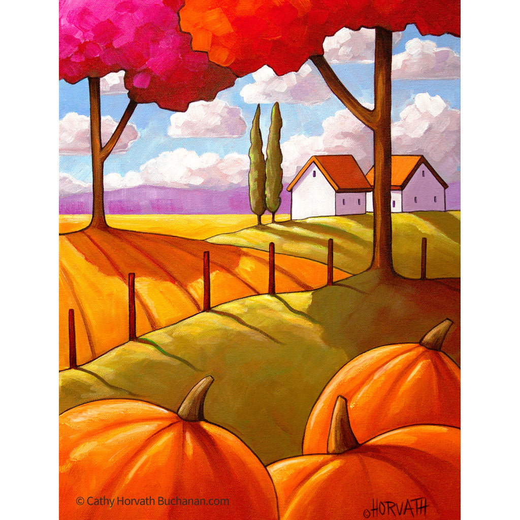 Pumpkin Landscape Trees - Art Print by artist Cathy Horvath Buchanan