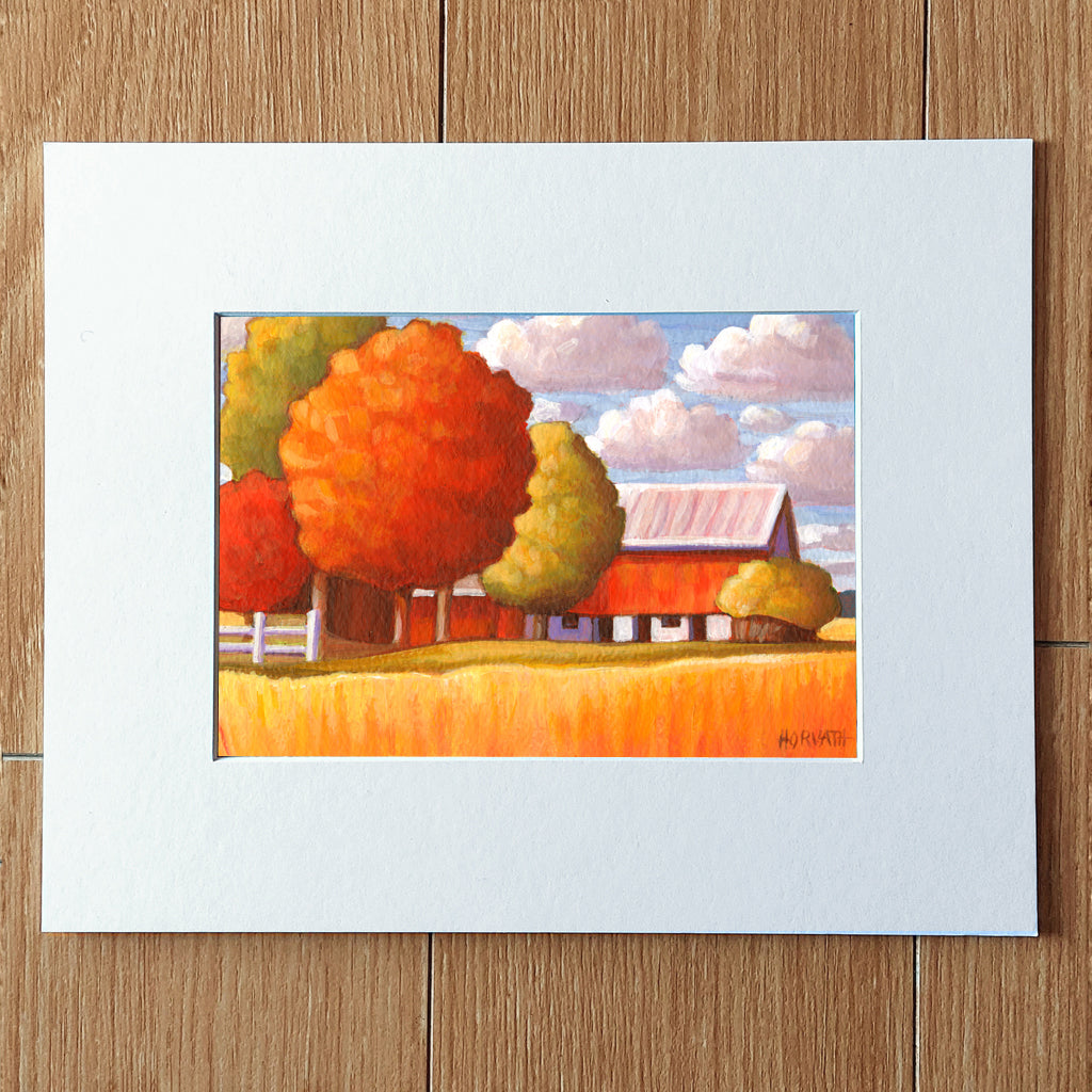 Red Barn Golden Fields - Original Painting on Paper