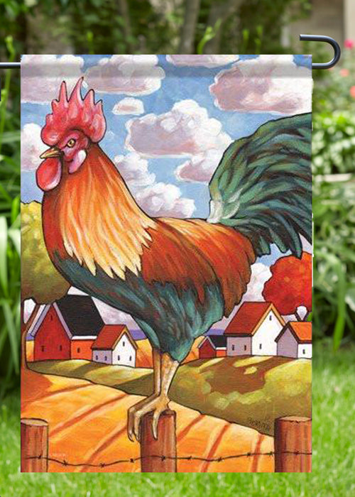 Country Rooster Garden Flag, Outdoor UV Resistant, Double-Sided by Cathy Horvath Buchanan