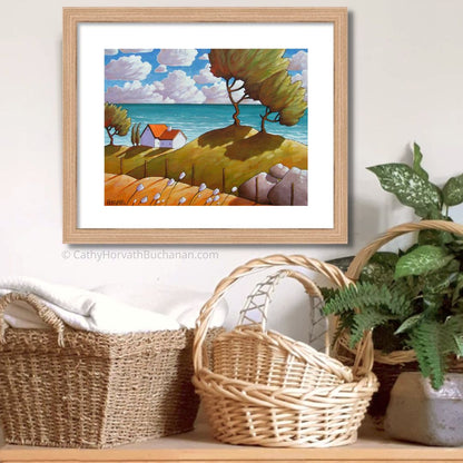Seaside Winds Folk Art Print, Coastal Summer Seascape Giclee Artwork by artist Cathy Horvath Buchanan