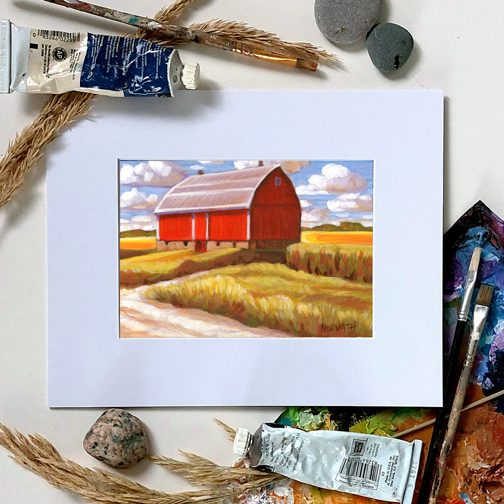 Side Road Red Barn - Original Painting on Paper