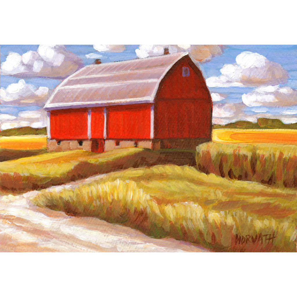 Side Road Red Barn - Original Painting on Paper