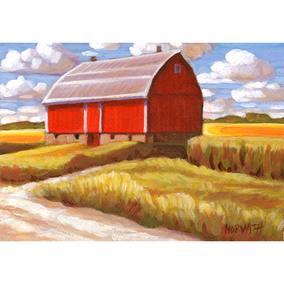 Side Road Red Barn, Petite Paper Landscape Original Painting ...