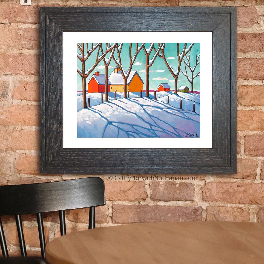Winter Snow Tree Shadows, Seasonal Folk Art Print, Holiday Decor by Cathy Horvath Buchanan