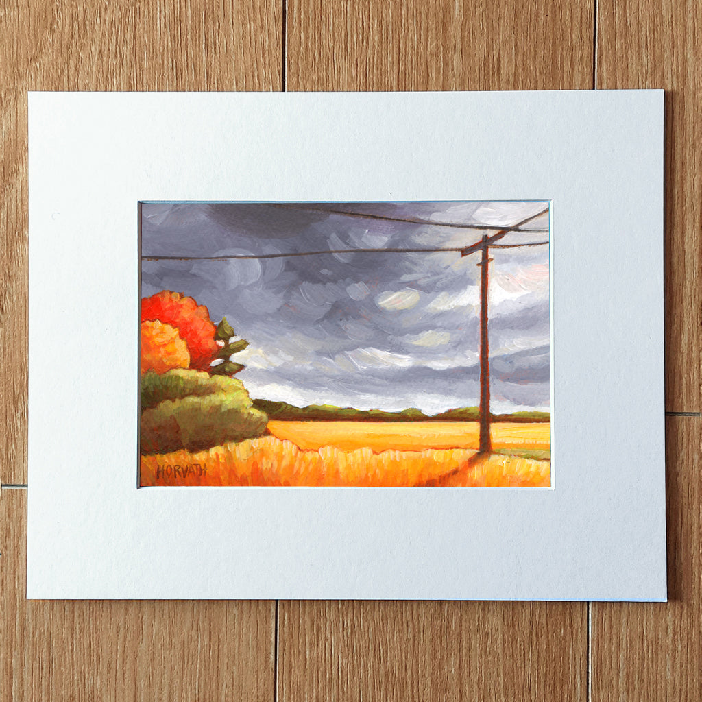 Stormy Landscape Drive, Petite Paper Landscape Original Painting