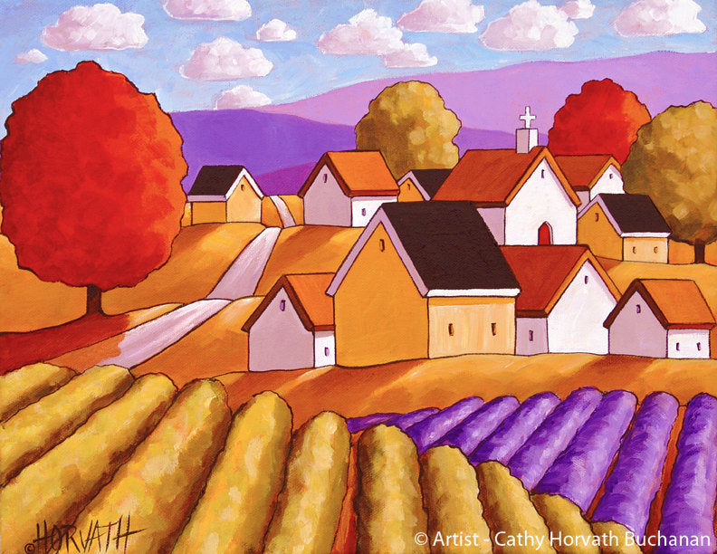 Town Vineyard Lavender Print, Country Fields Giclee Wall Decor by Cathy Horvath Buchanan