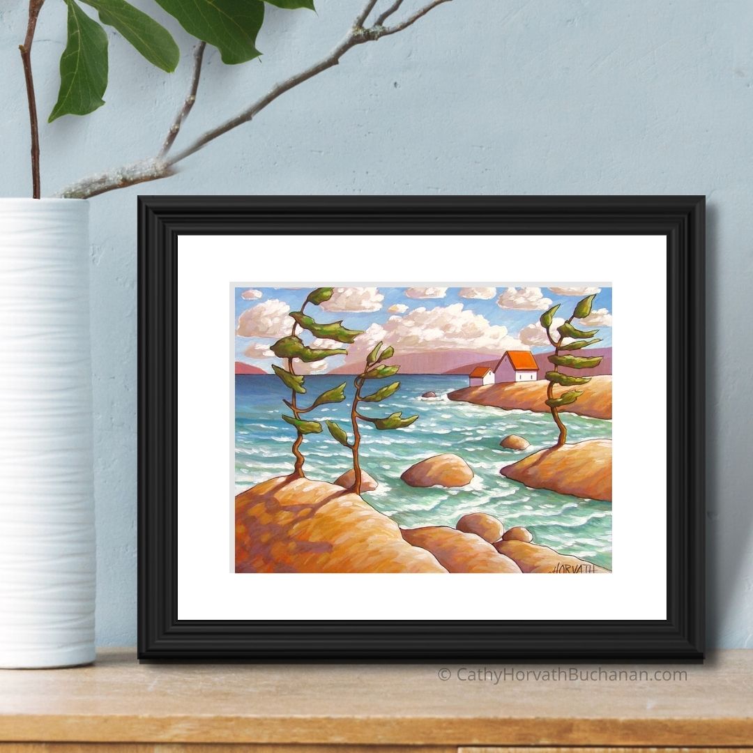 Windy Waves North Lake Art Print, Coastal Cottage Seascape Artwork by Cathy Horvath Buchanan