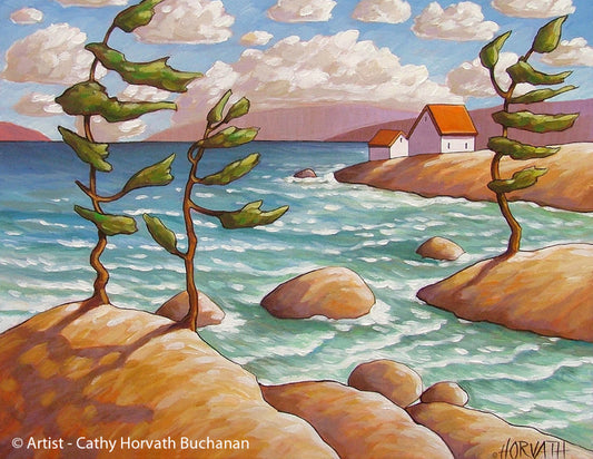 Windy Waves North Lake Art Print, Coastal Cottage Seascape Artwork by Cathy Horvath Buchanan